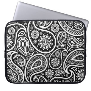Funda Para Portátil Patrón de paisley retro negro y blanco