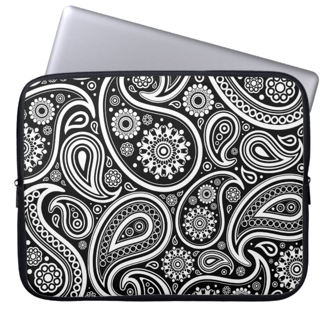 Funda Para Portátil Patrón de paisley retro negro y blanco (Frente)