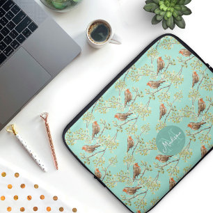 Funda Para Portátil Patrón de pájaro Robin europeo pintado de época