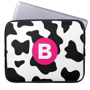Funda Para Portátil Patrón De Parche De Vaca Rara Monograma Rosa
