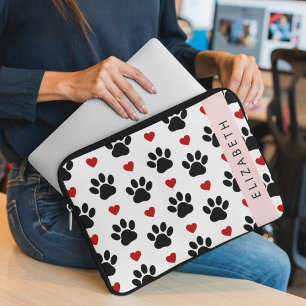 Funda Para Portátil Patrón De Patas, Patas Negras, Corazones Rojos, Tu