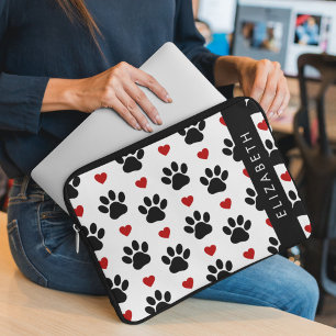 Funda Para Portátil Patrón De Patas, Patas Negras, Corazones Rojos, Tu