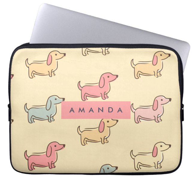 Funda Para Portátil Patrón de perro de Dachshund Adorable Personalizad (Frente)