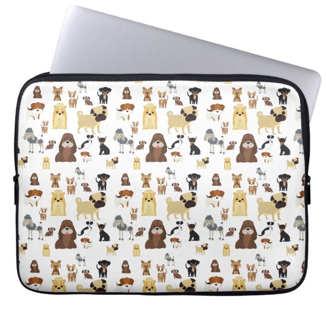 Funda Para Portátil patrón de perros de fondo blanco. (Frente)