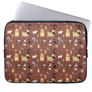 Funda Para Portátil patrón de perros de fondo marrón.