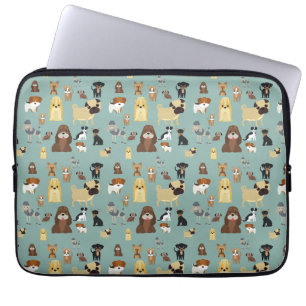 Funda Para Portátil patrón de perros de fondo turquesa