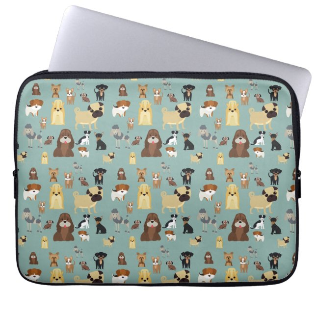 Funda Para Portátil patrón de perros de fondo turquesa (Frente)