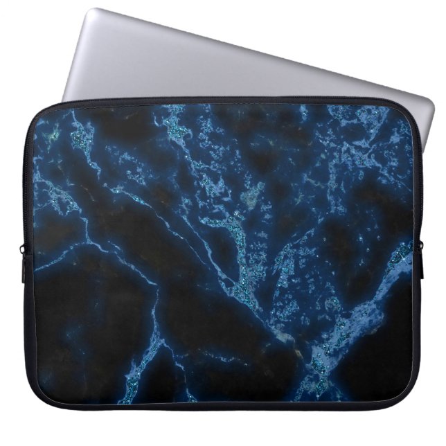 Funda Para Portátil Patrón De Piedra De Mármol Purpurina Azul Oscuro Y (Frente)