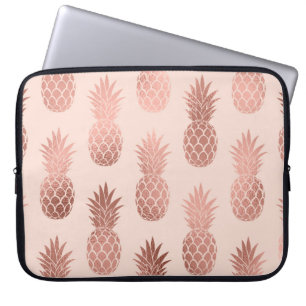 Funda Para Portátil Patrón de piñas de verano de oro de Rosa tropical