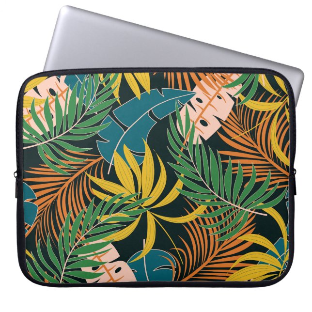 Funda Para Portátil Patrón de plantas brillantes tropicales de verano (Frente)