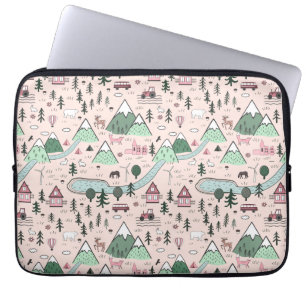 Funda Para Portátil Patrón de pueblo agrícola escandinavo rosa