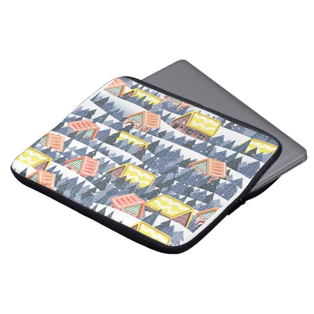 Funda Para Portátil Patrón de pueblo de Navidades Snowley (Superior anverso)