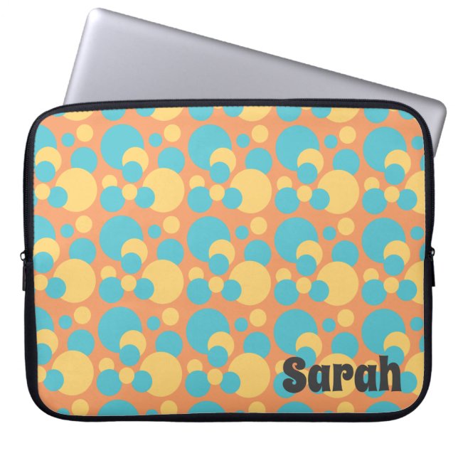 Funda Para Portátil Patrón de punto de polka azul y amarillo retro mon (Frente)
