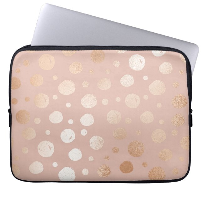 Funda Para Portátil Patrón de puntos de oro y beige Rosa (Frente)
