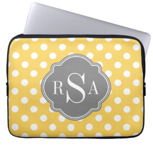 Funda Para Portátil Patrón de puntos de polka amarilla monograma perso