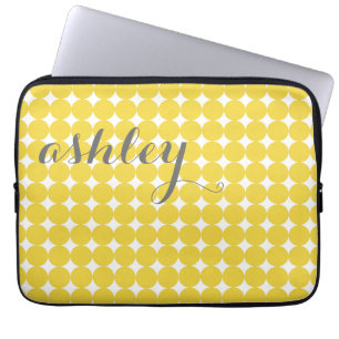 Funda Para Portátil Patrón de puntos de Polka de moda con nombre - gri