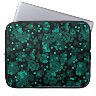Funda Para Portátil Patrón de puntos de polka verde turquesa sobre neg