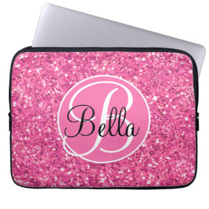 Funda Para Portátil Patrón de purpurina brillante rosa monogramado