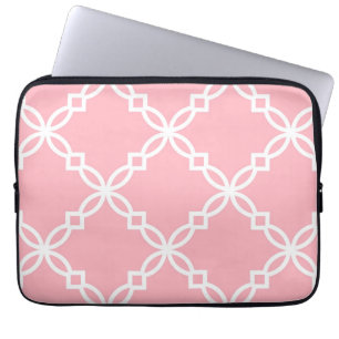 Funda Para Portátil Patrón de quatrefolios grandes de color blanco ros