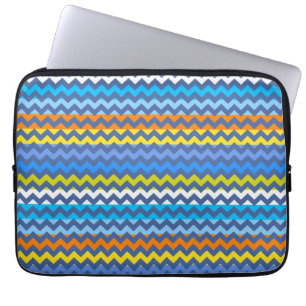 Funda Para Portátil Patrón de raya zig-zag Chevron Azul Retro
