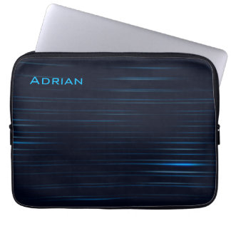 Funda Para Portátil Patrón de rayas azul oscuro moderno con nombre