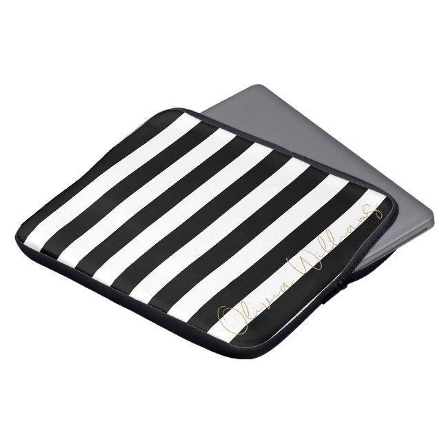 Funda Para Portátil Patrón de rayas blancas negras (Superior anverso)