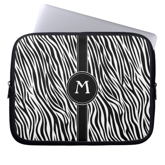 Funda Para Portátil Patrón de rayas de cebra con monograma (Frente)