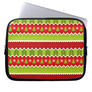 Funda Para Portátil Patrón De Rayas De Chevron Rojo Y Verde navidad