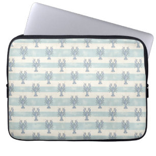 Funda Para Portátil Patrón de rayas náuticas de langosta azul costera