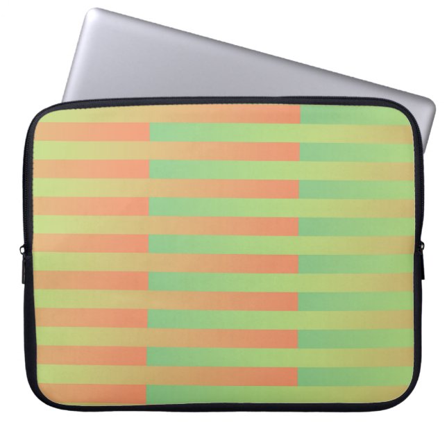 Funda Para Portátil Patrón de rayas verde naranja (Frente)