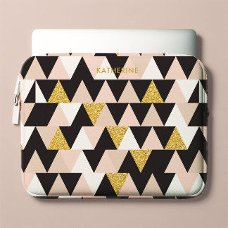 Funda Para Portátil Patrón de resumen geométrico rosa y dorado