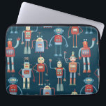 Funda Para Portátil Patrón de robot oscuro<br><div class="desc">Los robots de estilo retro de los años 50 son agradables y útiles. El abuelo probablemente hizo esto en su cobertizo. Inteligencia Artificial,  pero no de manera aterradora. Arte original de Nic Squirrell.</div>