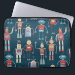 Funda Para Portátil Patrón de robot oscuro<br><div class="desc">Los robots de estilo retro de los años 50 son agradables y útiles. El abuelo probablemente hizo esto en su cobertizo. Inteligencia Artificial,  pero no de manera aterradora. Arte original de Nic Squirrell.</div>