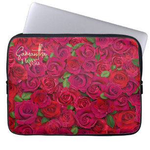 Funda Para Portátil Patrón de Rosa Roja Profunda Te Amo con Nombre Per