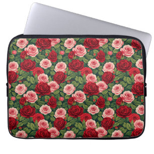 Funda Para Portátil Patrón de rosa vibrante con rosas rojas y rosadas