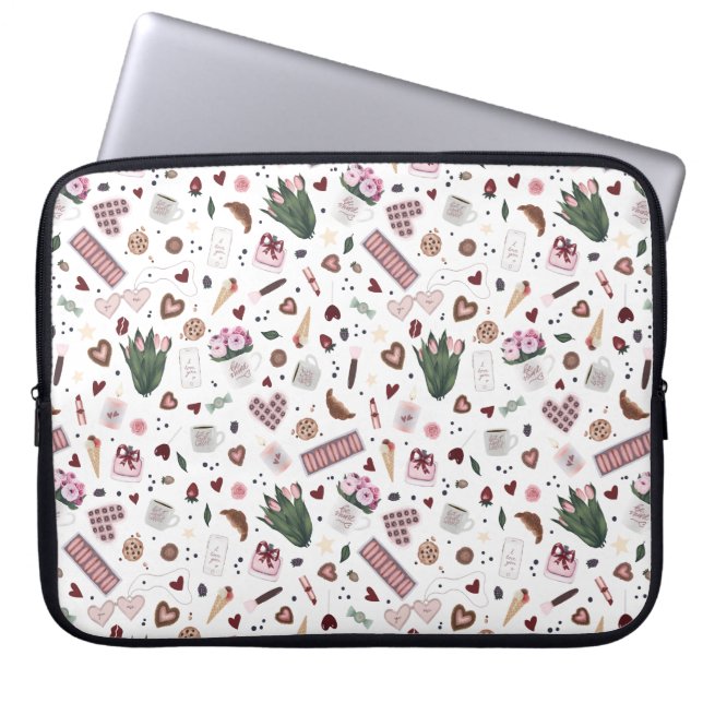 Funda Para Portátil Patrón de San Valentín dibujado a mano (Frente)