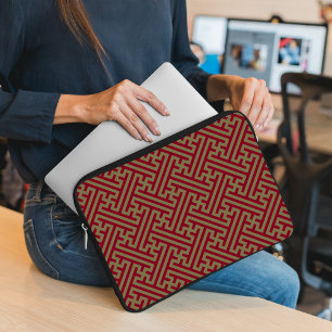 Funda Para Portátil Patrón de Sayagata, japonés, borgoña y oro