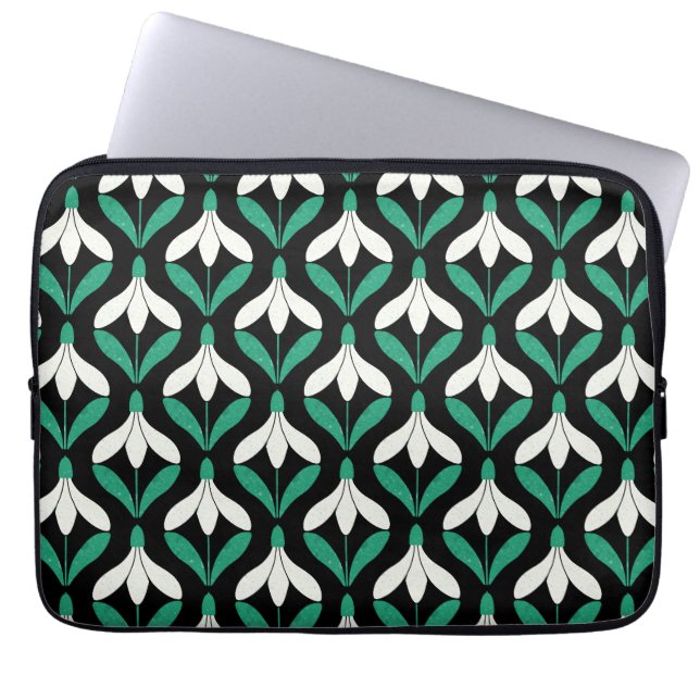 Funda Para Portátil Patrón de Snowdrop moderno de Retro Scandi Mid Cen (Frente)