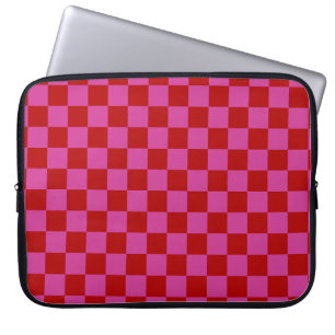 Funda Para Portátil Patrón de tablero de cheques rojo + rosa
