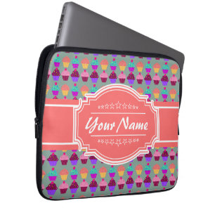 Funda Para Portátil Patrón de tarta Coral Nombre personalizado