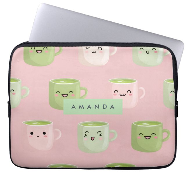 Funda Para Portátil Patrón de té Pastel Kawaii Matcha personalizado (Frente)