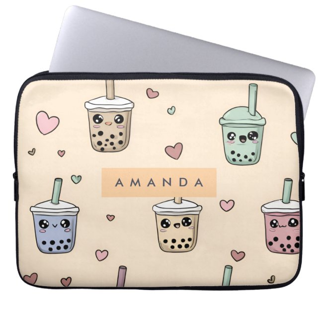 Funda Para Portátil Patrón de té recortado personalizado Boba personal (Frente)