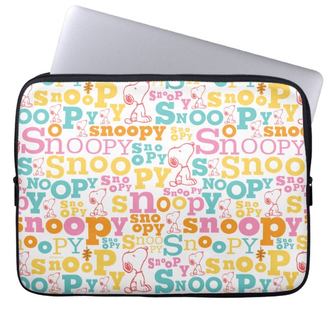 Funda Para Portátil Patrón de texto Snoopy Pastel (Frente)