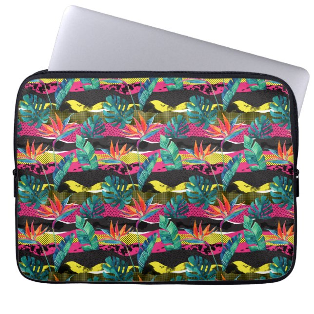 Funda Para Portátil Patrón de textura tropical abstracto neón (Frente)