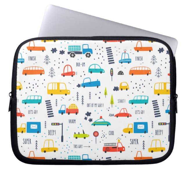 Funda Para Portátil Patrón de tráfico de coches de colores reducidos (Frente)