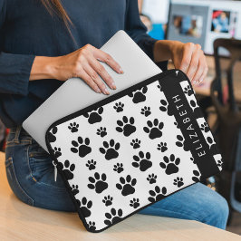 Funda Para Portátil Patrón de traza, garras de perro, negro y blanco,