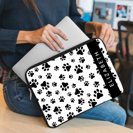 Funda Para Portátil Patrón de traza, garras de perro, negro y blanco,