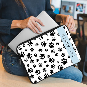 Funda Para Portátil Patrón de traza, garras de perro, negro y blanco,