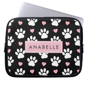Funda Para Portátil Patrón de trazos, patas blancas, corazones rosados