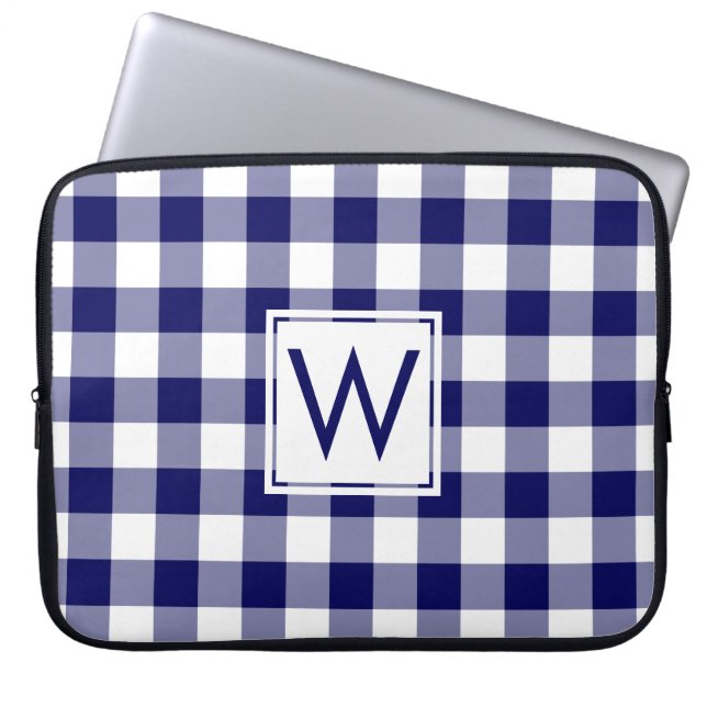 Funda Para Portátil Patrón de trenzado de Gingham azul de la Marina Mo (Frente)